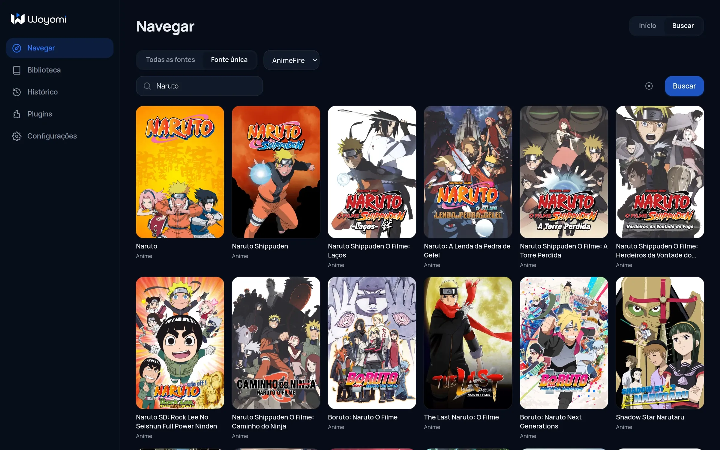 Busca de animes na fonte AnimeFire